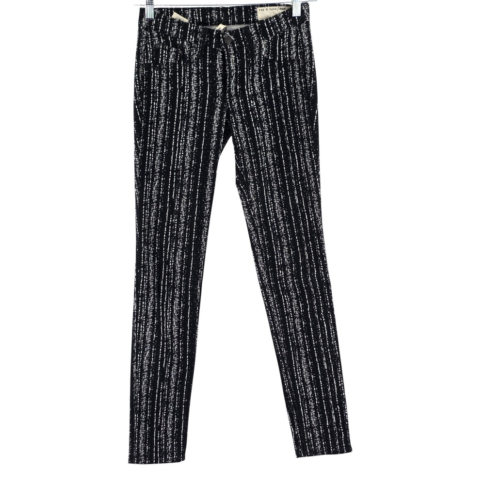 Rag & Bone Jegging Jeans Womens 25 Black Striped Mid Rise Skinny Stretch Denim